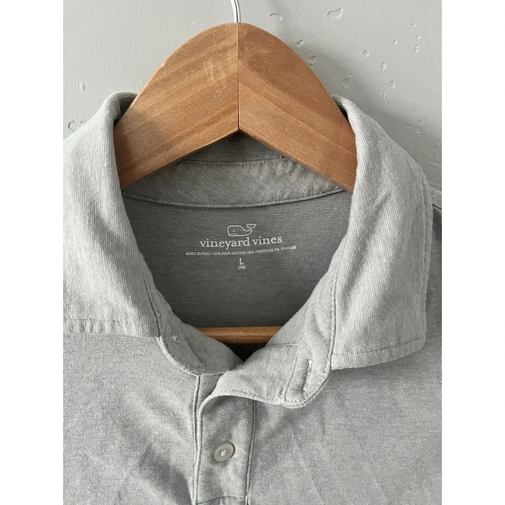 Vineyard Vines Edgartown Grey Solid Polo Shirt Boys Size Large 16‎ Whale